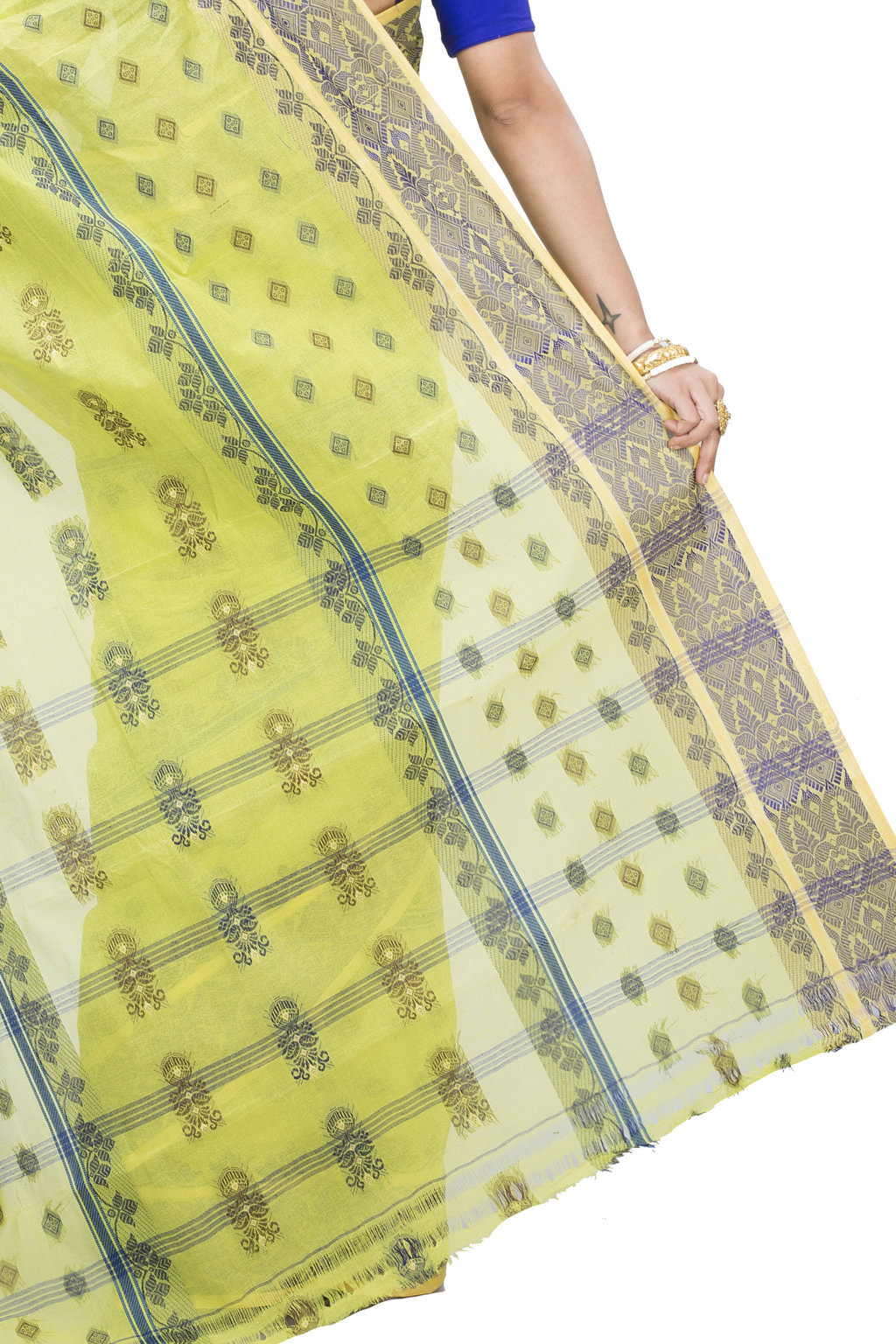 Olive Green Pure Cotton Ghusoon Tant Saree (946)